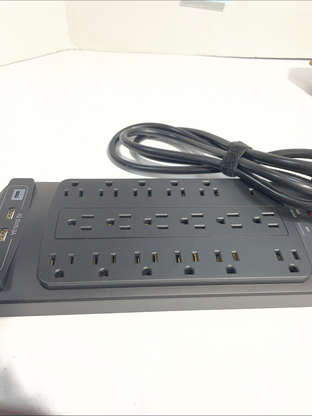 Black 18-Outlet Surge Protector Power Strip with USB-C & USB-A Ports